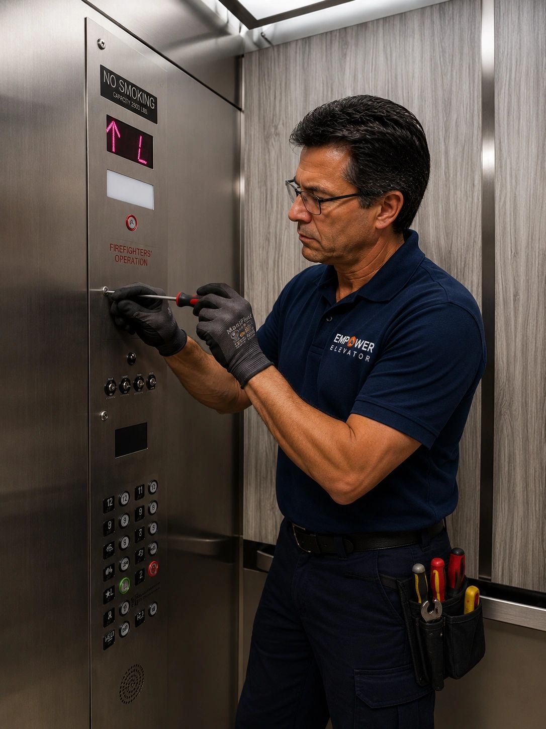 Elevator technician at work